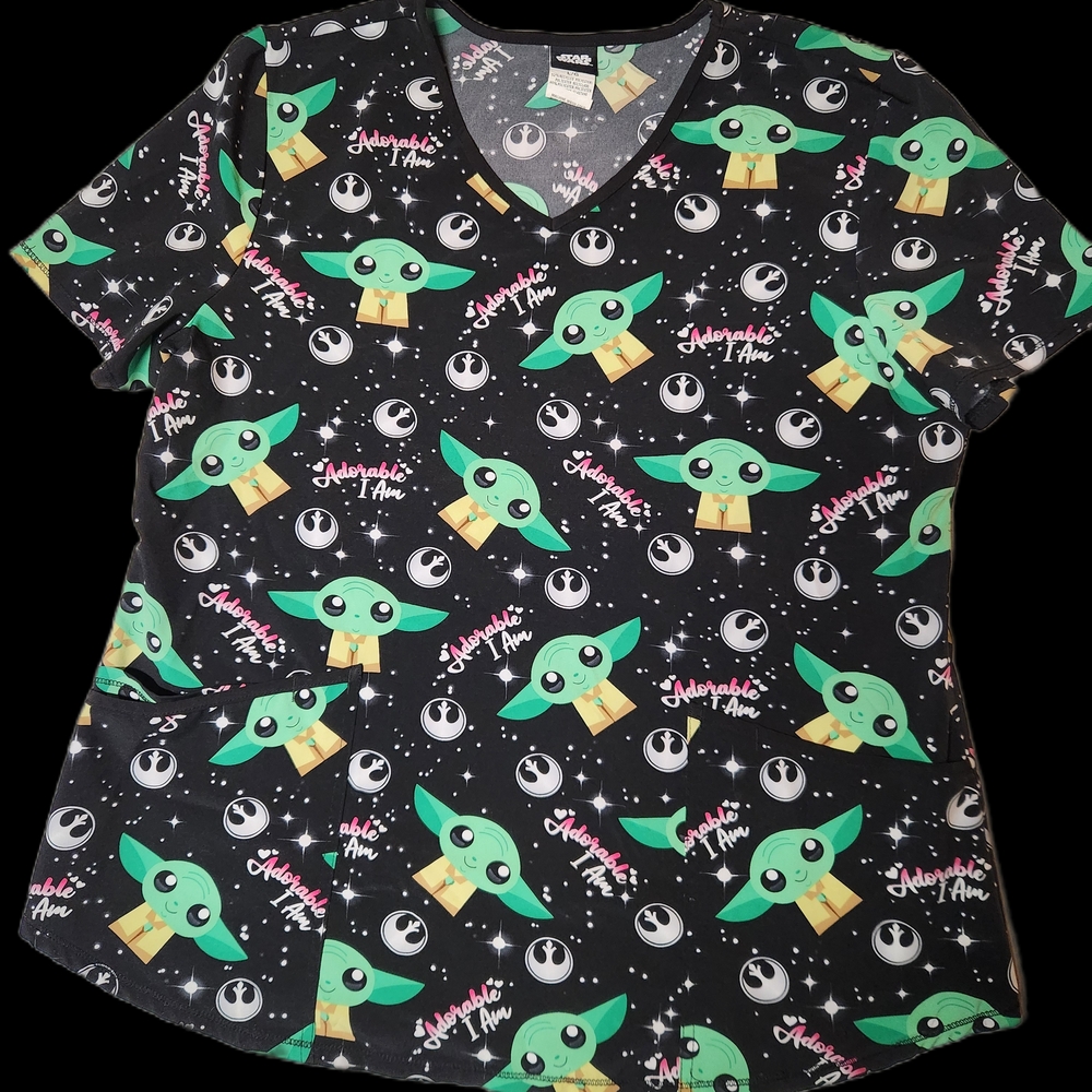 Star Wars Black and Green Grogu Scrub Top